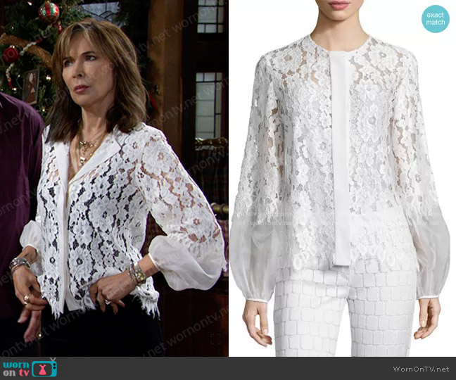Alexis Sue Long-Sleeve Lace Blouse worn by Kate Roberts (Lauren Koslow) on Days of our Lives