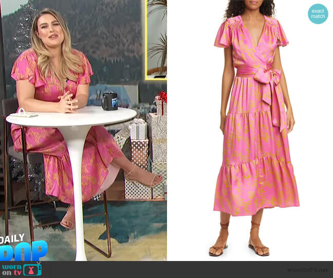 Tanya Taylor Liza Floral Silk Wrap Midi Dress worn by Carissa Loethen Culiner on E! News