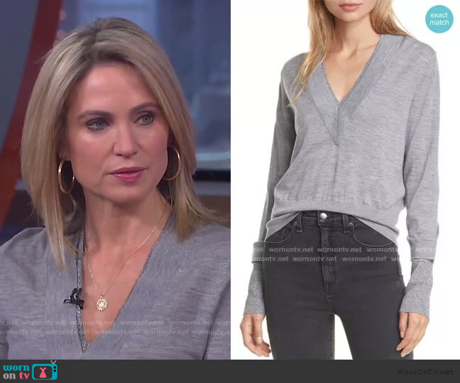Veronica Beard Tatiana Layered Merino Wool Blend Sweater worn by Amy Robach on Good Morning America