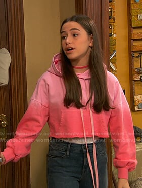 Tess’s pink ombre cropped hoodie on Ravens Home