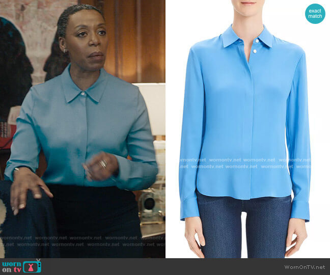 Theory Classic Fitted Shirt in Light Lapis worn by Haley Fitzgerald (Noma Dumezweni) on The Undoing