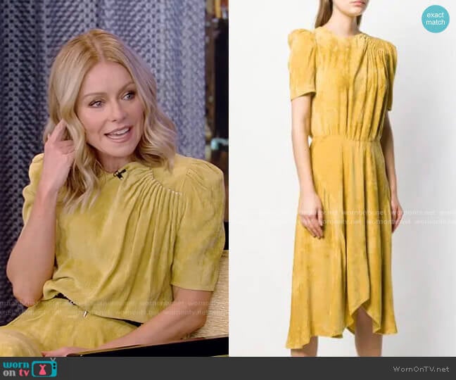 Isabel Marant Ulia Pleated Corduroy Dress worn by Kelly Ripa on Live with Kelly and Mark
