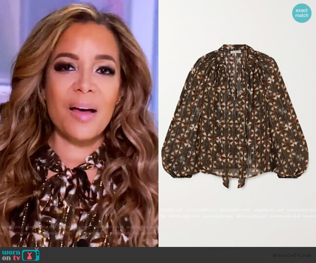 Ulla Johnnson Luna tie-detailed printed fil coupe silk-blend blouse worn by Sunny Hostin on The View