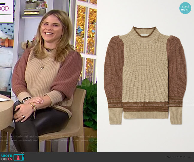 Vanessa Bruno Poplia Color-Block Ribbed Alpaca-Blend Sweater worn by Jenna Bush Hager on Today