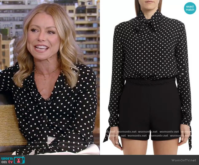 Valentino Polka Dot Silk Georgette Blouse worn by Kelly Ripa on Live with Kelly and Mark