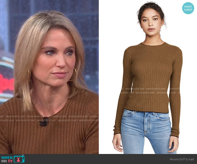 Vince Microstripe Crew Pullover worn by Amy Robach on Good Morning America