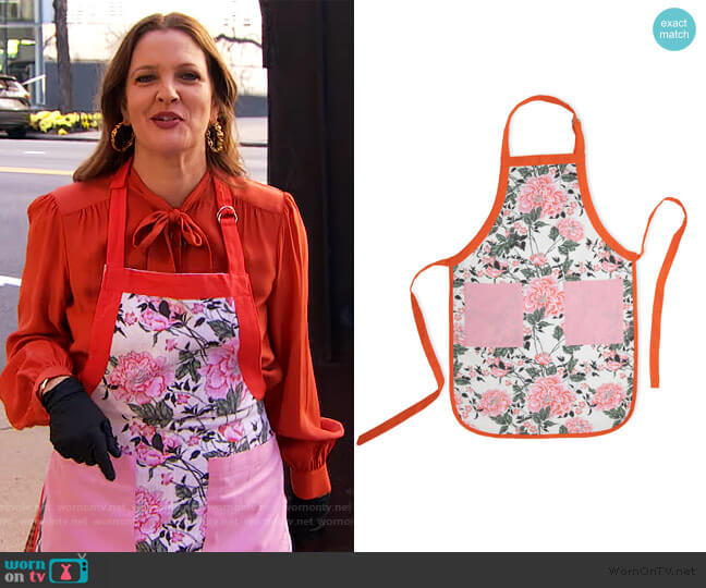 Drew Barrymore Flower Home Palm Springs Vintage Floral Apron worn by Drew Barrymore on The Drew Barrymore Show