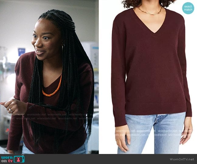 Vince Weekend V-Neck Cashmere Sweater worn by Michelle (Maya Lynne Robinson) on The Unicorn