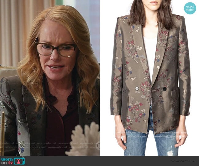 Zadig & Voltaire Visko Blossom Jacquard Blazer worn by Lisa Benner (Marg Helgenberger) on All Rise
