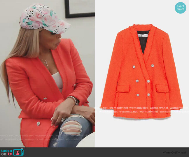 Zara Orange Tweed Blazer worn by Karen Huger on The Real Housewives of Potomac
