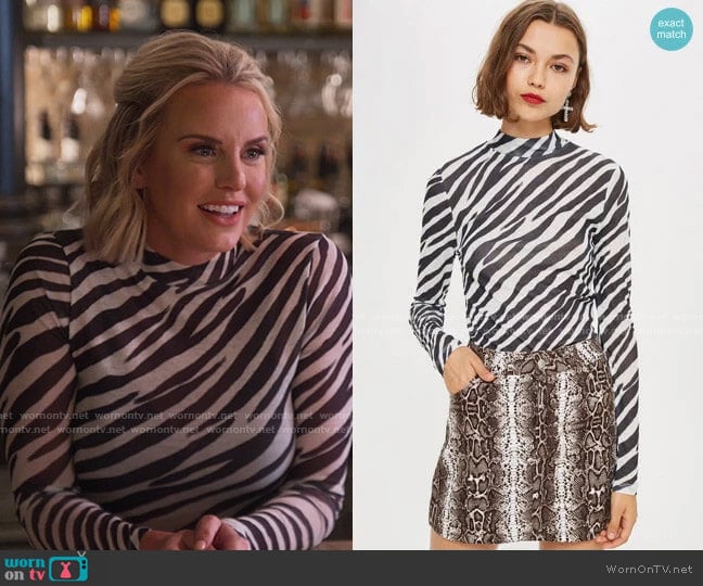Topshop Zebra Print Long Sleeve Top worn by Whitney Rose on The Real Housewives of Salt Lake City