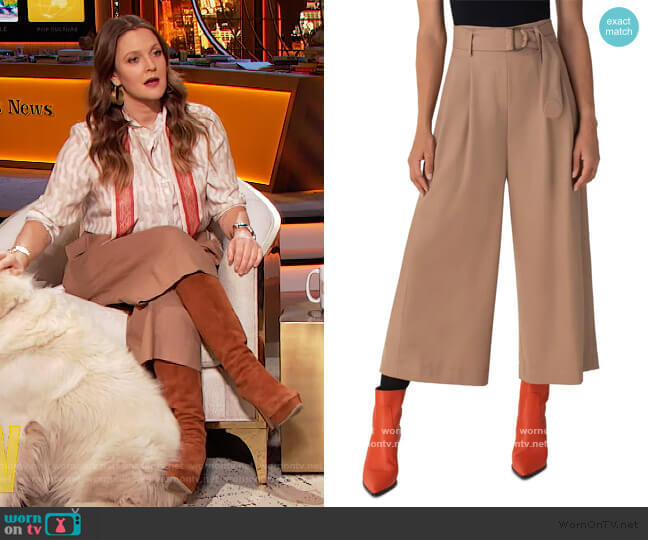 Akris Punto Fiorella Flannel Wool Pants worn by Drew Barrymore on The Drew Barrymore Show