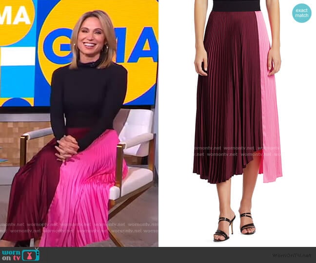A.L.C. Grainger Colorblock Pleated Midi Skirt worn by Amy Robach on Good Morning America