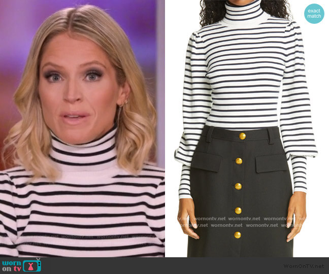 A.L.C. Karla Stripe Rib Bishop Sleeve Top worn by Sara Haines on The View