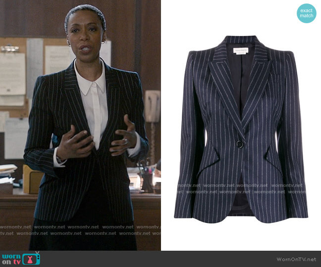 Alexander McQueen Fitted Pinstripe Blazer worn by Haley Fitzgerald (Noma Dumezweni) on The Undoing