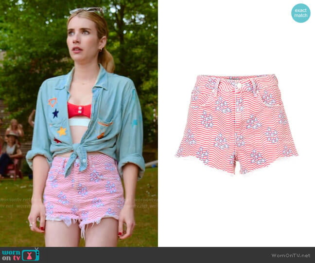 Alexanderwang.t Stars-and-Stripes Denim Shorts worn by Sloan (Emma Roberts) on Holidate (2020)