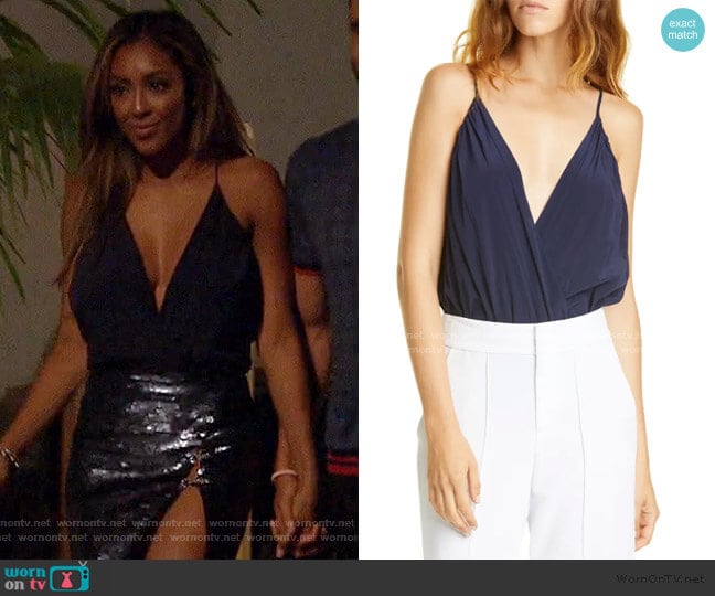 Alice + Olivia Ballerina Silk Blend Bodysuit worn by Tayshia Adams on The Bachelorette