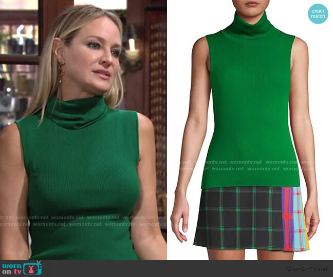 Alice + Olivia Darcey Sleeveless Rib-Knit Turtleneck worn by Sharon Newman (Sharon Case) on The Young and the Restless