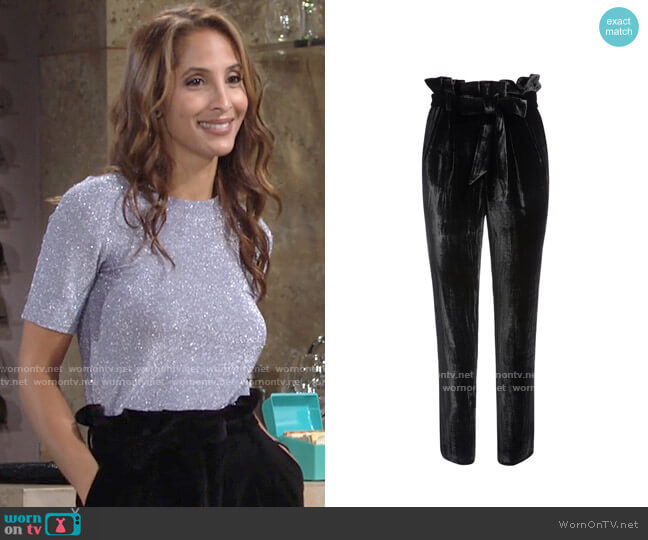 Alice + Olivia Farrel Vevlet Paper Bag Pants worn by Lily Winters (Christel Khalil) on The Young and the Restless