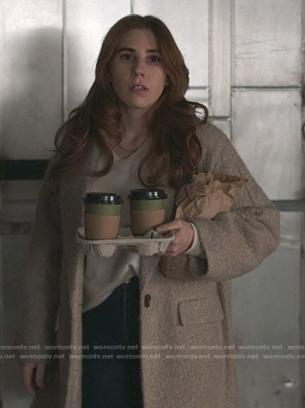 Annie’s boucle coat on The Flight Attendant