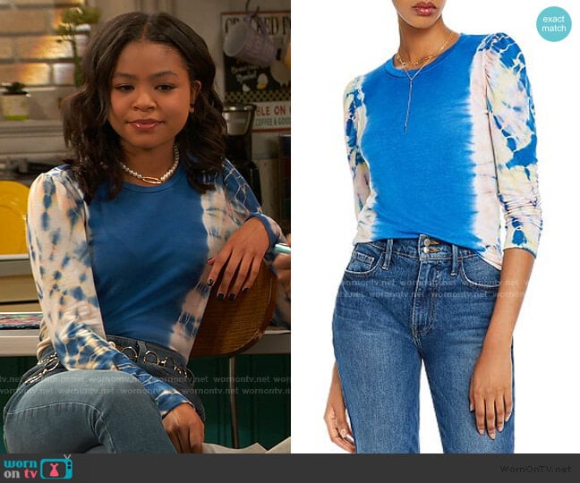 Aqua Puff Sleeve Tie-Dye Tee worn by Nia Baxter (Navia Robinson) on Ravens Home