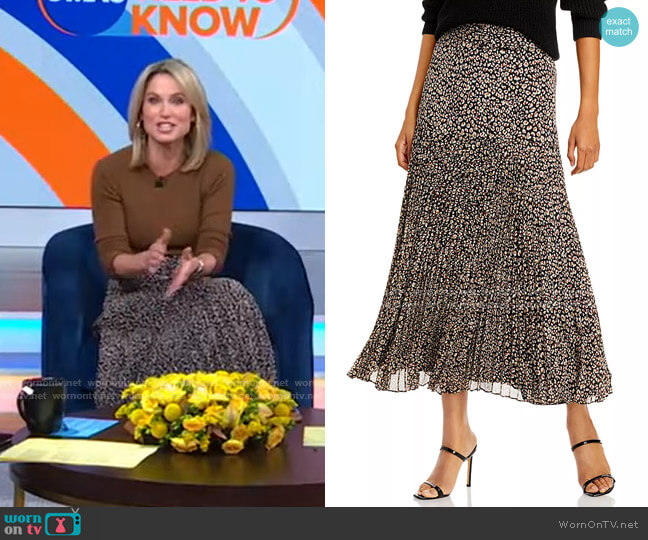 Bardot Printed Belted Pleated Skirt worn by Amy Robach on Good Morning America