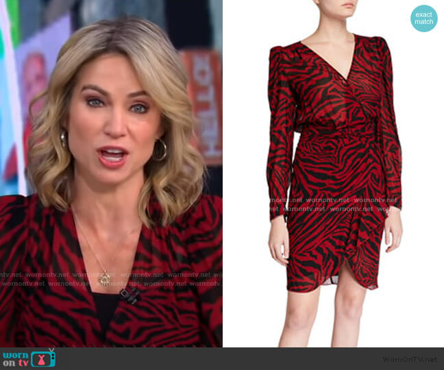 Ba&Sh Saphir Zebra-Print Long-Sleeve Short Dress worn by Amy Robach on Good Morning America