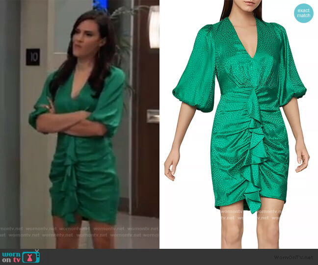 BCBGMAXAZRIA Balloon Sleeve Ruffled Dress worn by Brook Lynn Quartermaine (Amanda Setton) on General Hospital