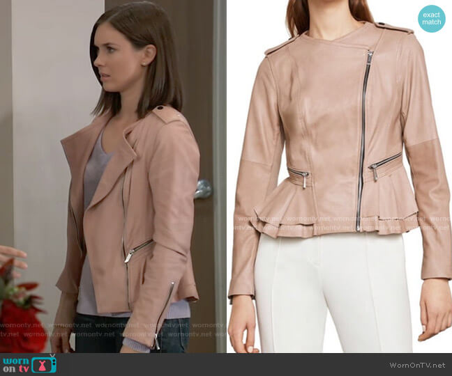 Bcbgmaxazria Peplum Leather Jacket worn by Willow Tait (Katelyn MacMullen) on General Hospital
