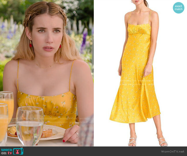 Bec & Bridge Only In Paris Floral Silk Dress worn by Sloan (Emma Roberts) on Holidate (2020)