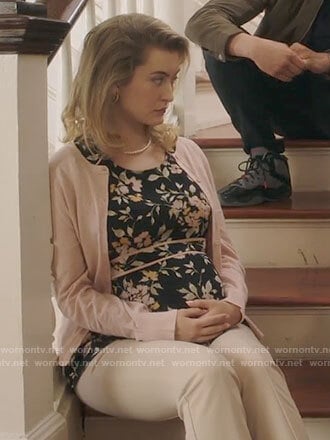 Becky’s black floral maternity top on Filthy Rich