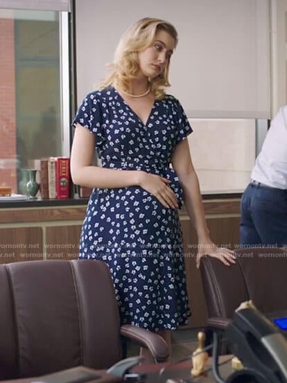 Becky’s blue floral maternity dress on Filthy Rich