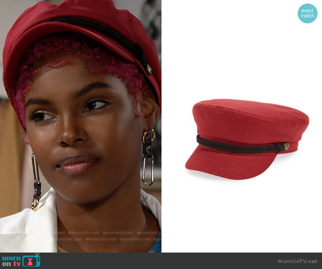 Brixton Fiddler Fisherman Cap in Lava Red worn by Paris Buckingham (Diamond White) on The Bold and the Beautiful