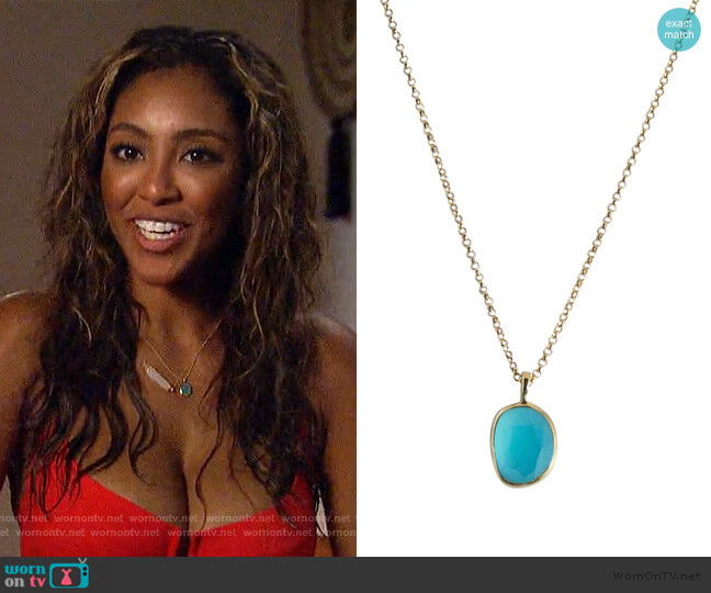 Brooklyn Keaton Aqua Chalcedony Gold Necklace worn by Tayshia Adams on The Bachelorette