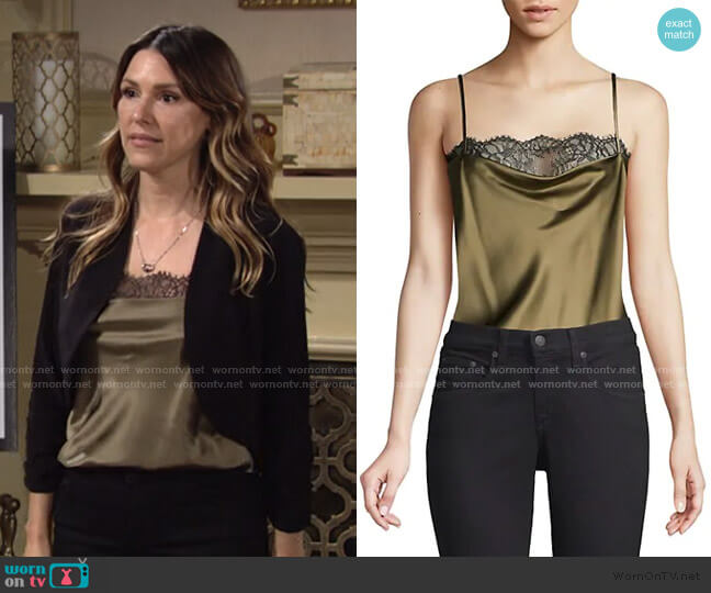 Cami NYC Romy Silk Bodysuit worn by Chloe Mitchell (Elizabeth Hendrickson) on The Young and the Restless