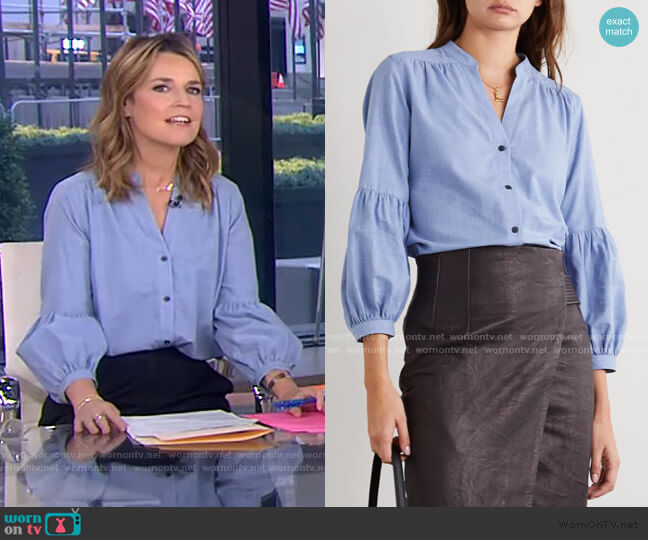 Cefinn Ella Gathered Cotton-Chambray Shirt worn by Savannah Guthrie on Today