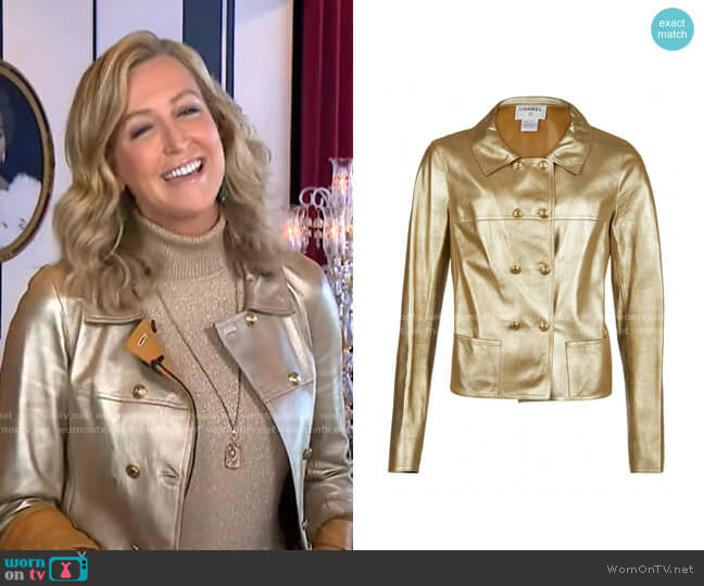 Chanel Gold Leather Jacket worn by Lara Spencer on Good Morning America