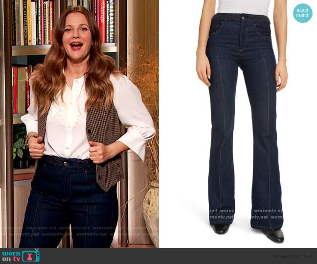 Chloe Braided Waist Flare Jeans worn by Drew Barrymore on The Drew Barrymore Show