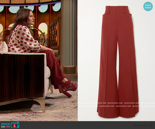 Chloe Grain de poudre wool-blend wide-leg pants worn by Drew Barrymore on The Drew Barrymore Show