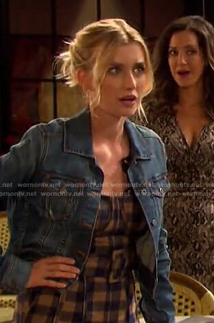 Claire’s orange check belted jumpsuit on Days of our Lives
