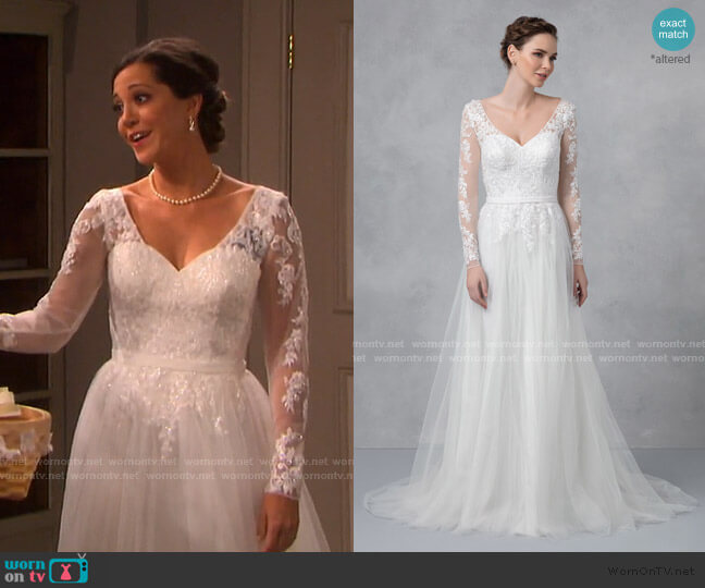 David's Bridal Long Sleeve Wedding Dress With Low Back worn by Jan Spears (Heather Lindell) on Days of our Lives