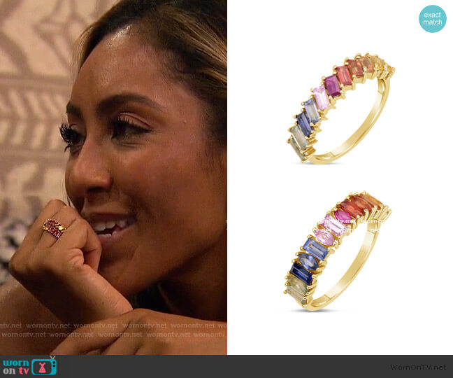 Dilamani Rainbow Sapphire Baguette Arrayed Ring worn by Tayshia Adams on The Bachelorette