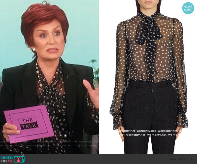 Dolce & Gabbana polka dot pussy bow blouse worn by Sharon Osbourne on The Talk