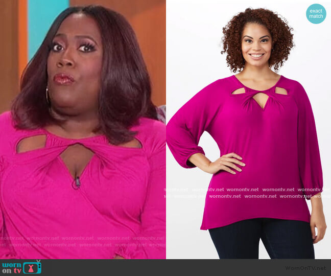 Westport 3/4 Sleeve Twist Cut Out Neck Top worn by Sheryl Underwood on The Talk