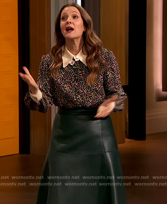Drew’s black contrast floral blouse on The Drew Barrymore Show
