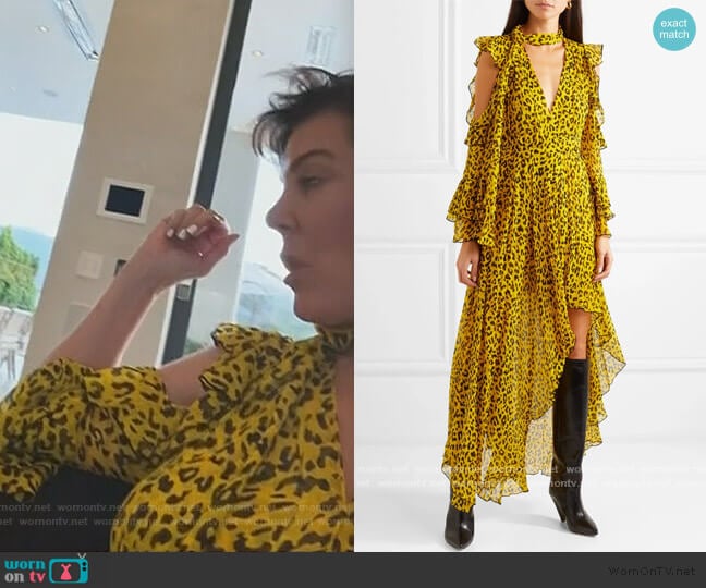 Diane von Furstenberg Ruffled leopard-print silk-georgette wrap maxi dress worn by Kris Jenner on Keeping Up with the Kardashians
