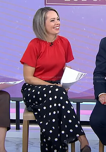Dylan’s black polka dot wide-leg pants on Today