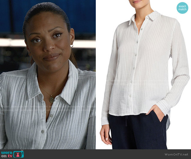 Eileen Fisher Striped Button Down Cotton Shirt worn by Danny James (Jaime Lee Kirchner) on Bull