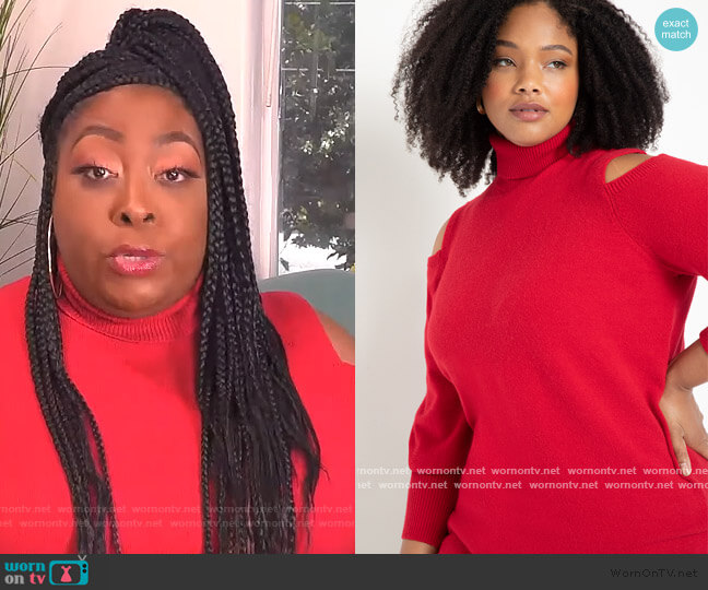 Eloquii Cold Shoulder Turtleneck Sweater worn by Loni Love on The Real