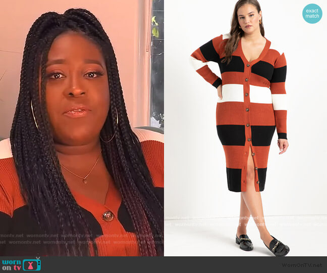 Eloquii Striped Cardigan Sweater Dress worn by Loni Love on The Real